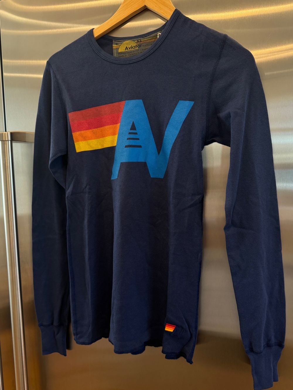 NWT Aviator Nation Thermal Waffle Shirt Logo Navy Blue Unisex Top Long Sleeve
